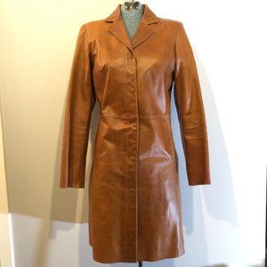 Benetton Vintage Long Leather Coat - Dark Caramel